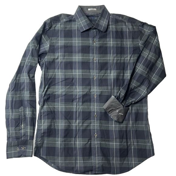 Bugatchi M Men’s Plaid Button Up Blue *button Flaw Business Office Work Preppy - Picture 1 of 11
